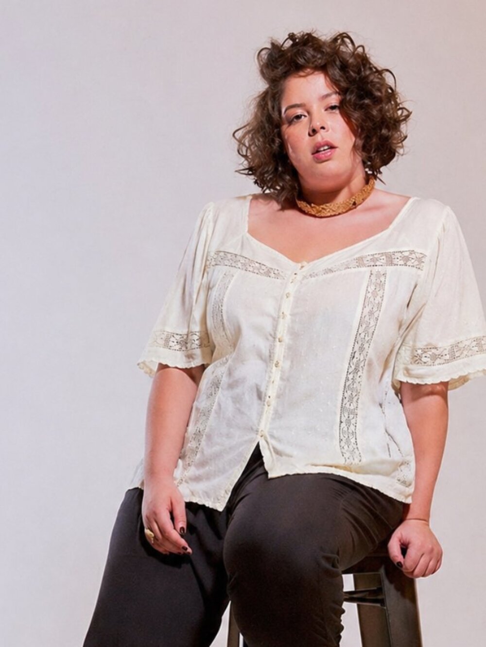 Cotton rich Old Navy Cream Lace Detail Blouse | Soft Feminine Boho Top